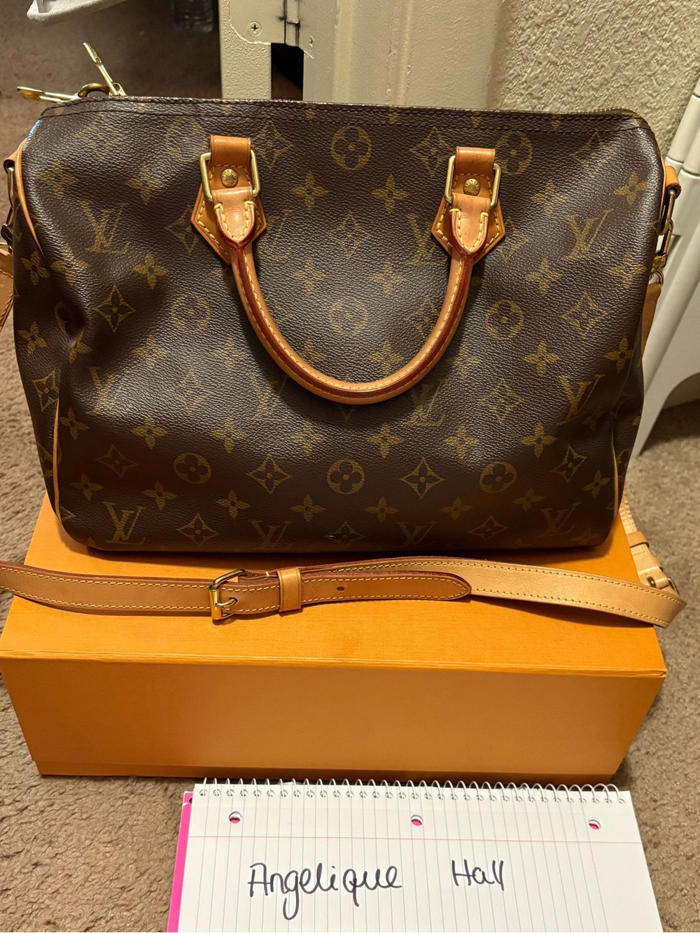 Louis Vuitton Monogram Canvas Shoulder Bag with Natural Leather Trim